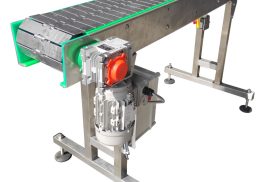 S Range - Slat belt conveyors - ideal for canning and bottling applications - available with plastic or steel belt